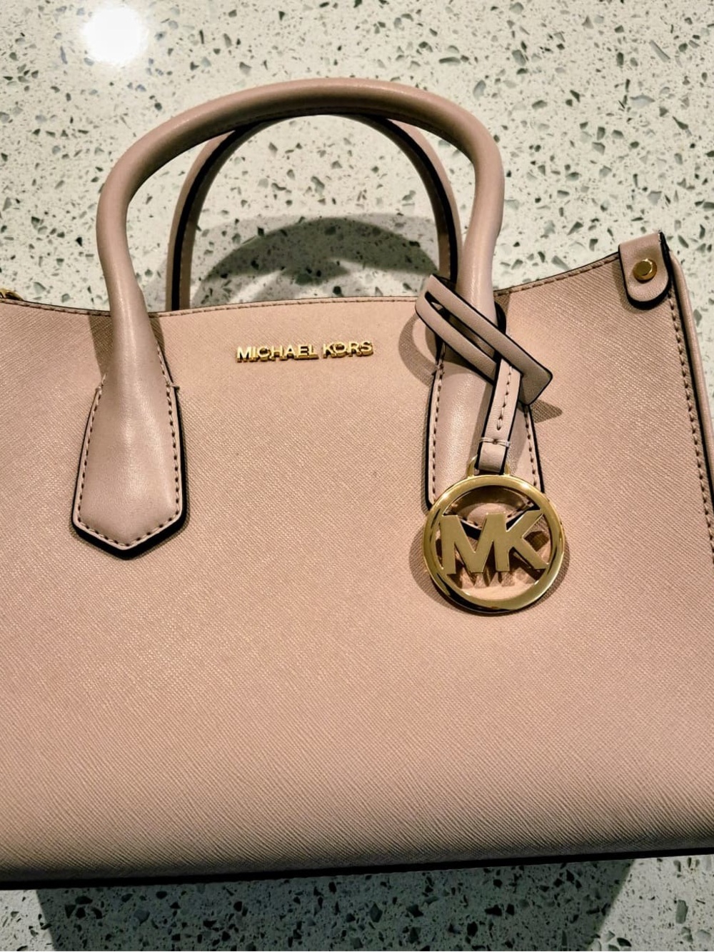 Michael Kors Blush Saffiano Leather Satchel with Gold MK Charm